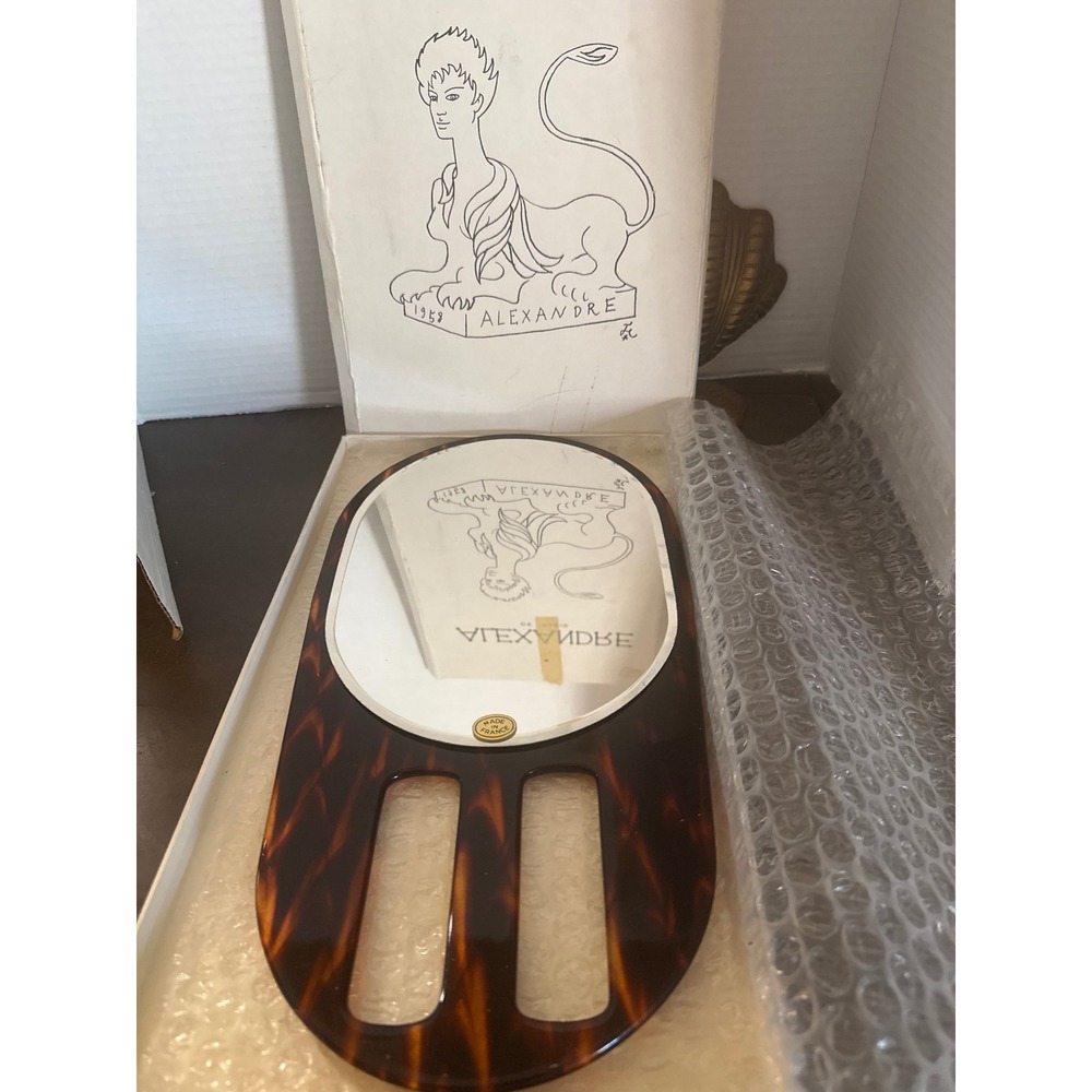 Alexandre de Paris Vintage Faux Tortoise Shell Hand Mirror Made in France Boxed